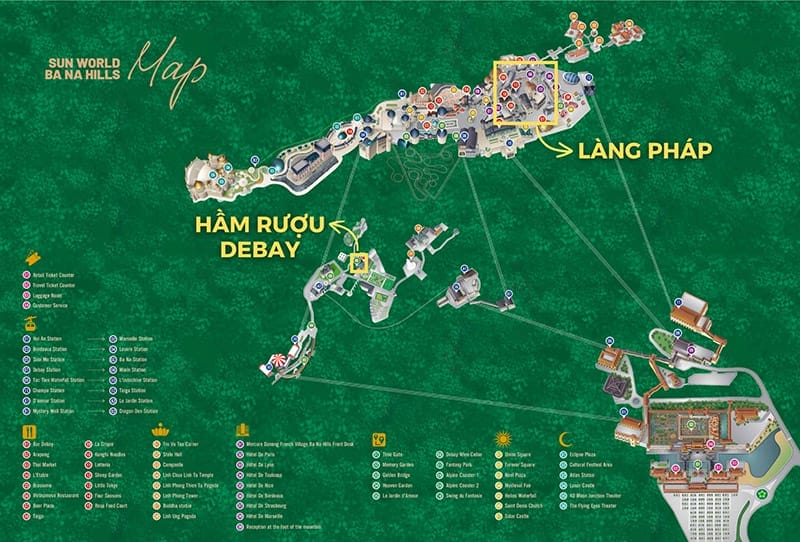 Bản đồ di chuyển đến Làng Pháp Bà Nà hills
